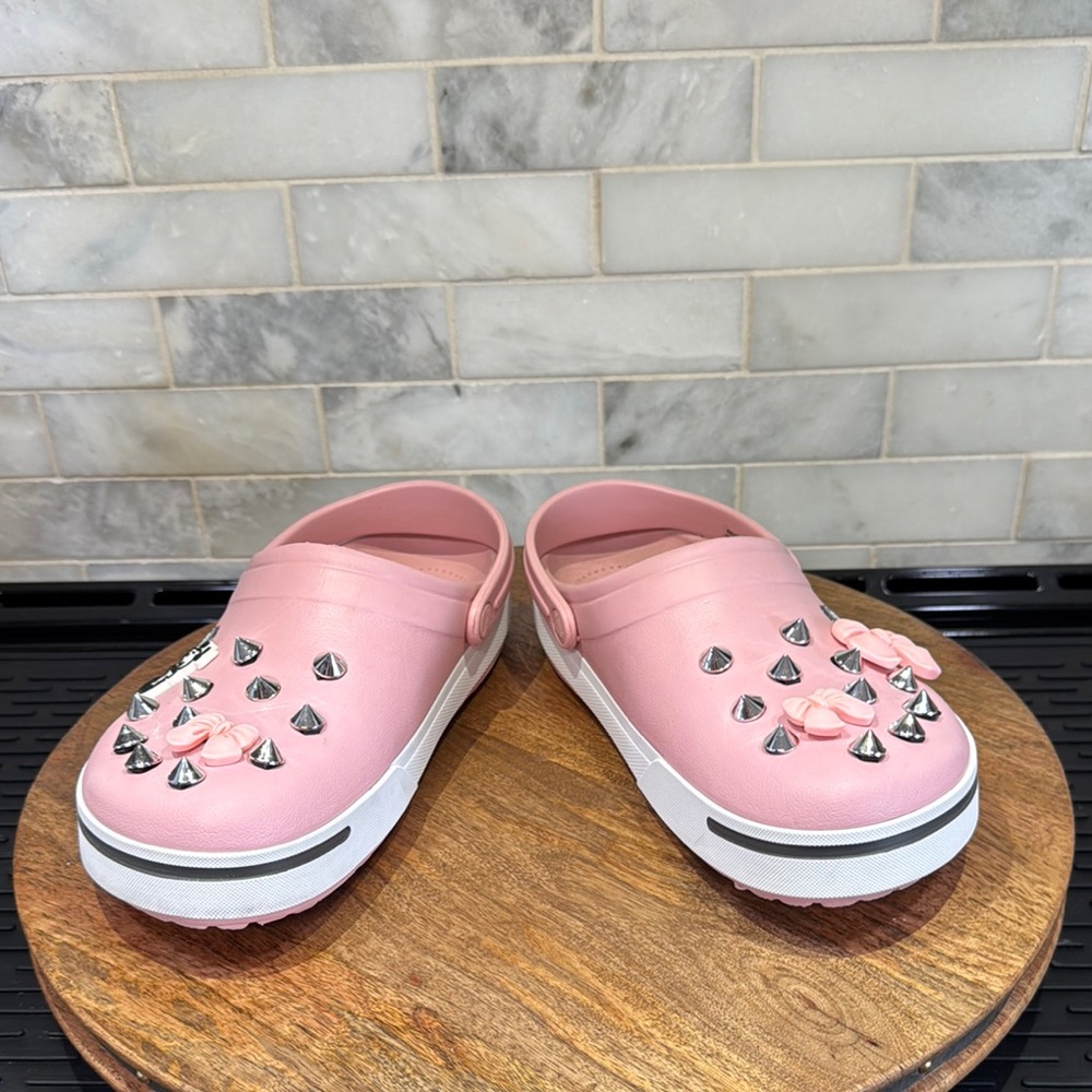 CROCS Pink Slip-On Clog Mules with Studs, Bows and Snoopy Charms - Picture 7 of 7